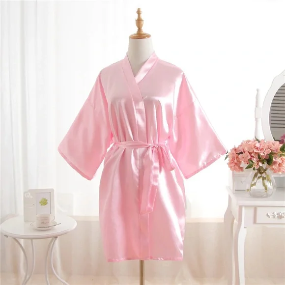 Pastel Pink Satin Silky Robe - Bridesmaids - Bachelorette - Girls Night NEW - Picture 2 of 7